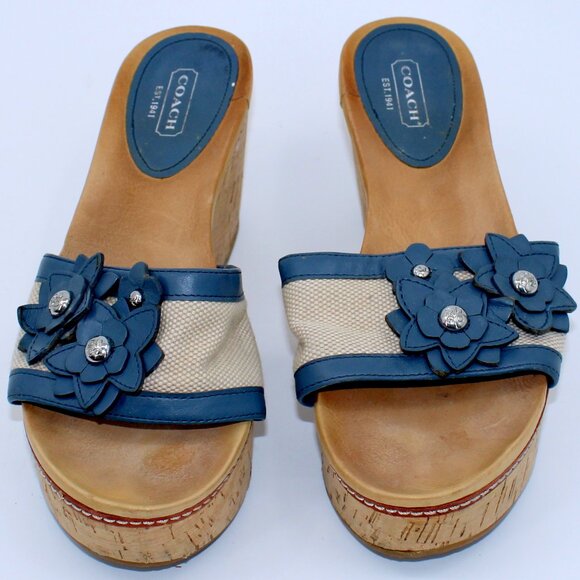 Coach Jesaca Taupe/Navy Floral Slip On Platform Wedge 7B - Picture 2 of 8